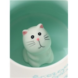 Кружка Доляна «Котик», 360 мл, керамика, белая, бирюзовая