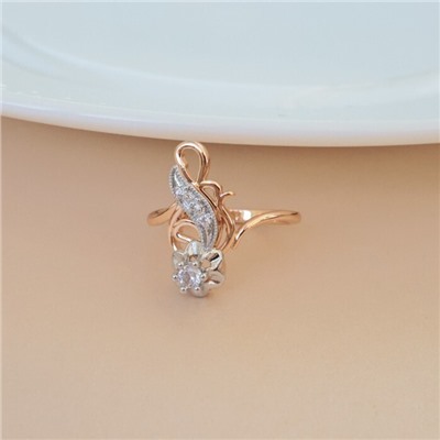 Кольцо 18 р ювелирная бижутерия коллекция "Дубай", покрытие позолота, вставка: фианиты, цвет: прозрачный, арт.314.942-18