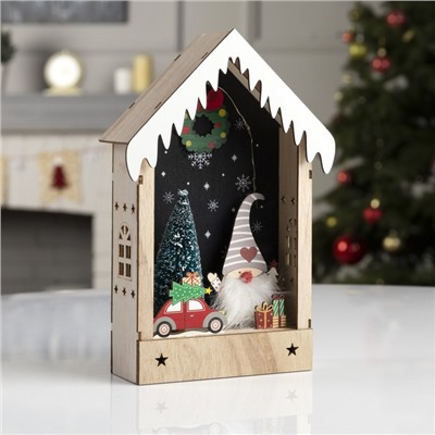 Светодиодная фигура «Домик с эльфом» 14×29×5.5 см, дерево, батарейки AAAx2 (не в комплекте), свечение тёплое белое