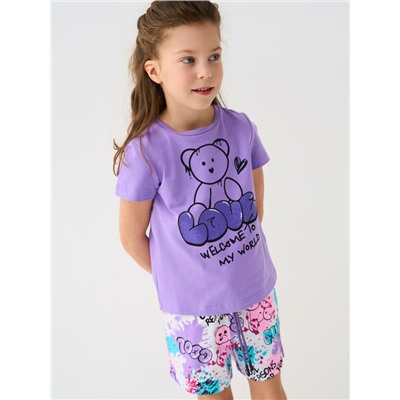 Комплект трикотажный для девочек: фуфайка (футболка), шорты