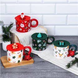 Кружка новогодняя с крышкой /350 мл/ 8080 /уп 72/