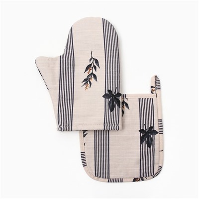 Набор кухонный «Этель» Leaves: варежка-прихватка, прихватка 100% хлопок, репс 220 г/м²
