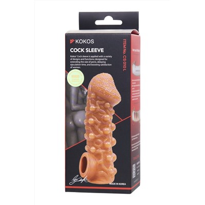 Телесная закрытая насадка с шариками Cock Sleeve 010 Size L - 17,6 см.