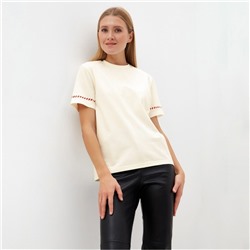 Футболка женская с красным кантом Basic line, молочная, размер 52