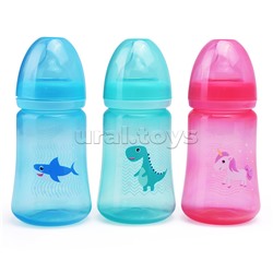 Бутылочка широкое горло "Цветные" с силиконой соской без ручек 250 мл
