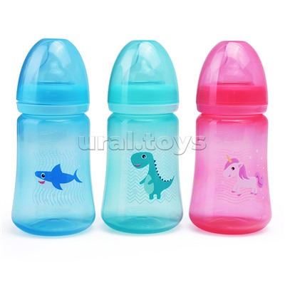 Бутылочка широкое горло "Цветные" с силиконой соской без ручек 250 мл