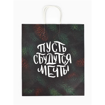 Пакет бумажный подарочный новогодний крафт «Сбудутся мечты» 32×17.5×37 см