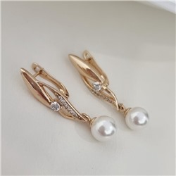 Серьги ювелирная бижутерия коллекция "Xuping" покрытие позолота, втавка: фианиты и искусственный жемчуг, арт.101.328