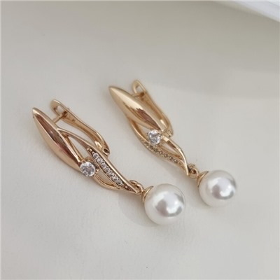 Серьги ювелирная бижутерия коллекция "Xuping" покрытие позолота, втавка: фианиты и искусственный жемчуг, арт.101.328