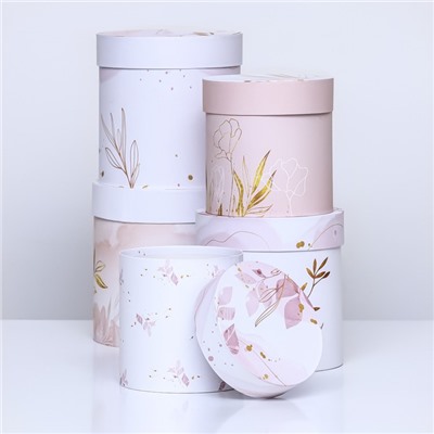 Набор круглых подарочных коробок 5 в 1 «Нежный образ», 20×20 -14×14 см