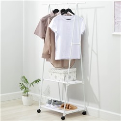 Стойка - вешалка для одежды, 2 полочки, 55×42×160 см, белая