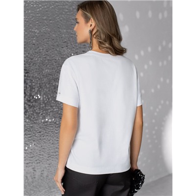 Нарядная футболка с принтом пайетками из премиального хлопка с эластаном