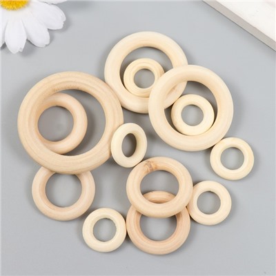 Набор деревянных неокрашенных колец МИКС-12 (кольца 20.30.40.50 мм) 13 шт.
