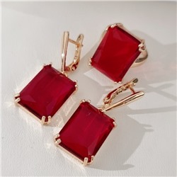 Комплект ювелирной бижутерии коллекция "Дубай" с крупным камнем серьги и кольцо 17 р, покрытие позолота, вставка:фианит, цвет: красный, арт.314.869-17