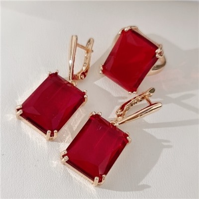 Комплект ювелирной бижутерии коллекция "Дубай" с крупным камнем серьги и кольцо 19 р, покрытие позолота, вставка:фианит, цвет: красный, арт.314.869-19