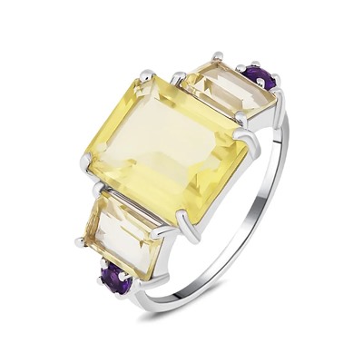 Кольцо, аметист , лимонный топаз, Симпл