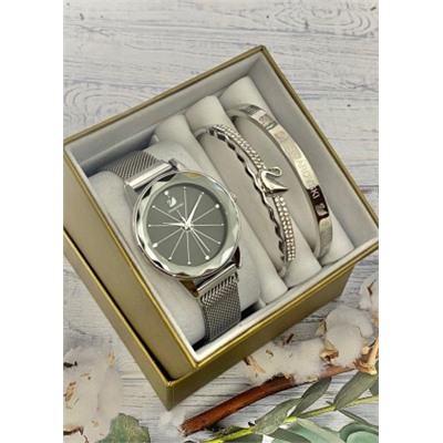 Подарочный набор для женщин часы, 2 браслета + коробка #22853273