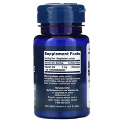 Life Extension, витамин B12, метилкобаламин, 5 мг, 60 вегетарианских леденцов