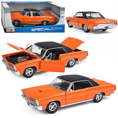 Машинка die-cast  1965 Pontiac GTO, 1:18, оранжевая, открывающиеся двери