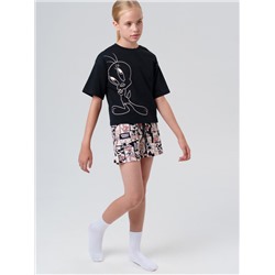 Комплект трикотажный для девочек: фуфайка (футболка), шорты