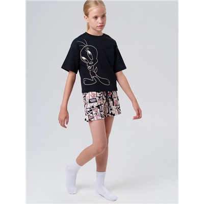 Комплект трикотажный для девочек: фуфайка (футболка), шорты