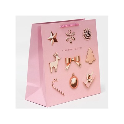 Пакет подарочный квадратный «С Новым годом!», 30×30×12 см