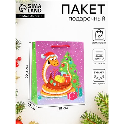 Пакет новогодний подарочный ламинированный «Счастливая змея», упаковка, 18×22.3×10 см