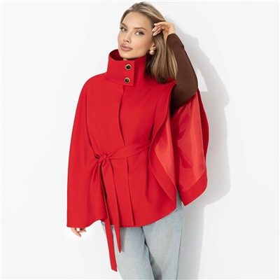 Жакет‑кейп на подкладе, Дикое притяжение (с поясом, красный)