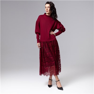 Платье комбинированное с кружевом, История в кружевах (бордо)