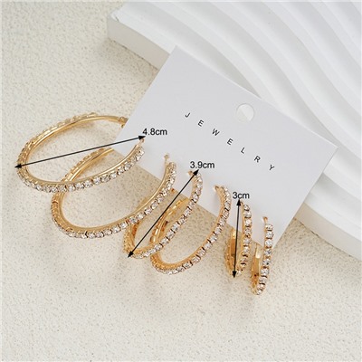 Набор сережек-колец с сияющими кристаллами 3 пары разного диаметра