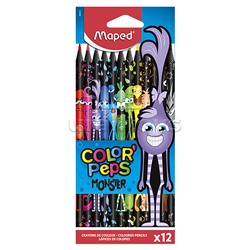 Карандаши цветные 12 цв. "Color'peps black monster" декорированные, пластиковые