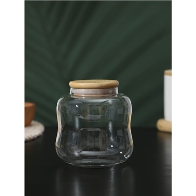 Банка для сыпучих продуктов BellaTenero «Эко. Изгиб», 700 мл, 10.5×11.5 см, с бамбуковой крышкой, стекло, прозрачная