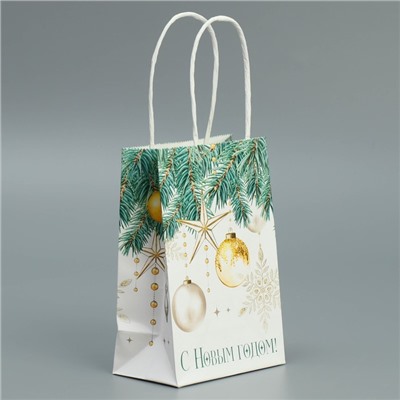 Пакет подарочный новогодний крафтовый «Роскошь Нового года», 15×10×6 см