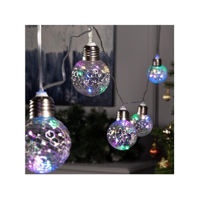 Гирлянда «Нить» 3 м с насадками «Лампочки шары», IP20, прозрачная нить, 80 LED, свечение мульти, 8 режимов, 220 В