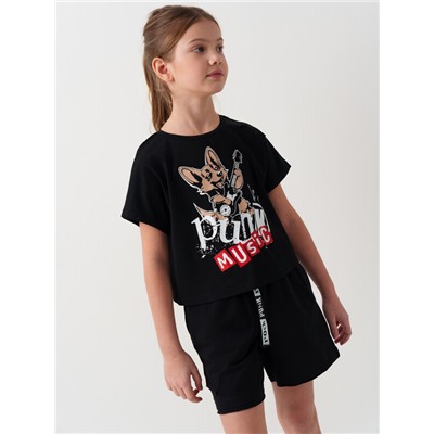 Комплект трикотажный для девочек: фуфайка (футболка), шорты