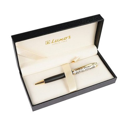 Ручка автоматическая шариковая металлическая поворотная гравировка "KONARK" 0.7мм синяя,черный/золото подарочная упак. 210171 Luxor