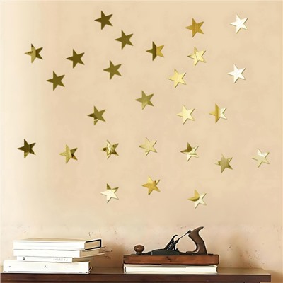 Зеркало настенное «Звезды», на клеевой основе, акриловое, 50 шт. 5×5 см, цвет золотой