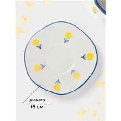 Чайная пара Доляна «Одуванчик», чашка 320 мл, блюдце d=16 см, ручная роспись, керамика, белая