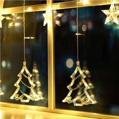 УЦЕНКА Гирлянда «Бахрома», 2.4×0.9 м, с насадками «Ёлки», IP20, 138 LED, 220 В, 8 режимов, прозрачная нить, свечение тёплое белое