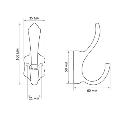 Крючок мебельный CAPPIO PASSION, двухрожковый, цвет черный