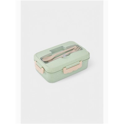 Ланч бокс в школу TAKE IT EASY, с приборами, пшеничная солома, 1.1 л, 21.5×15×7.6 см, зелёный