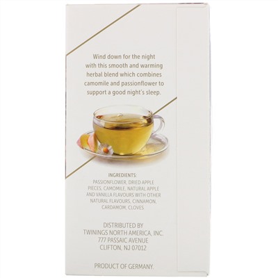 Twinings, Успокаивающий травяной чай, страстоцвет и ромашка, пряное яблоко и ваниль, без кофеина, 18 пакетиков по 0,95 унц. (27 г)