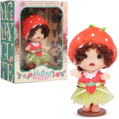Виниловая кукла Baby Cute Flower с подставкой, 10 см "Клубника"