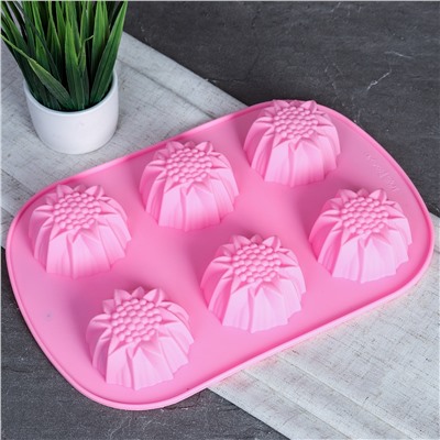 Форма для выпечки 6 ячеек силиконовая Цветы Подсолнухи 3,5 см / HL-071 / уп 200/ 0,1/ 25*17*3,5