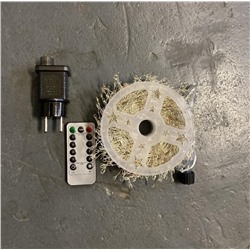 Гирлянда нить МИШУРА, хвойная лапа, (провод БЕЛЫЙ) с ПУЛЬТОМ, свечение теплое - желтое