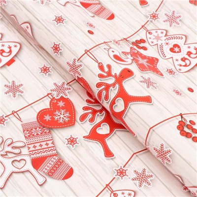 Бумага упаковочная новогодняя глянцевая «Рождественская гирлянда», 70×100 см, 1 лист