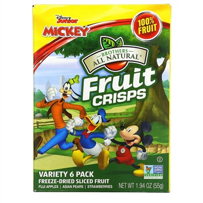 Brothers-All-Natural, Disney, Fruit-Crisps Variety Pack, Fuji Apple, Apple Cinnamon, Strawberry and Banana,  6 Single Serve Bags, 0.35 oz (10 g) Each