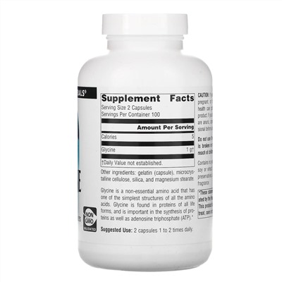 Source Naturals, глицин, 500 мг, 200 капсул