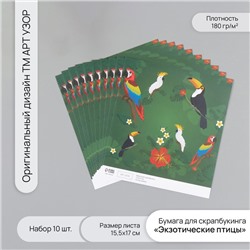 Бумага для скрапбукинга «Экзотические птицы», плотность 180 г, набор 10 шт., 15.5×17 см