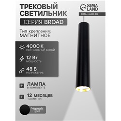 Трековый магнитный светильник, серия Broad LTL-064, 12 Вт, 960 Лм, 48 В, 4000К, чёрный